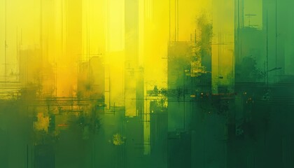 Leinwandbilder - Abstract digital artwork featuring vibrant yellow, green colors. Geometric shapes, glitch effect create modern, creative background texture. Illustration suitable for digital art projects, website