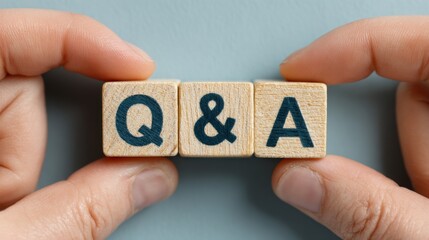 Poster - Wooden Blocks Spelling Q&A Held by Hands, Illustrating Information and Customer Support, Perfect for Business Presentations and Educational Materials : Generative AI