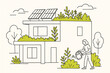 © simple design - Sustainable home with green roof and solar panels