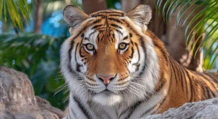Poster - Bengal Tiger Portrait in Lush Habitat, Symbolizing Wildlife Conservation and Endangered Species Awareness Campaigns : Generative AI