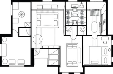 Naklejka na meble Vector illustration of a modern house architectural design with various room and furniture icons