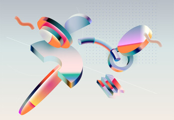Wall Mural - glass 3d geometric shapes in retro style. abstract vintage elements for graphic design.