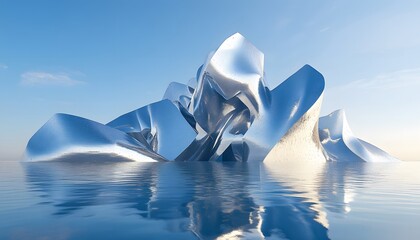 Fototapete - Abstract, metallic forms emerging from a body of water.