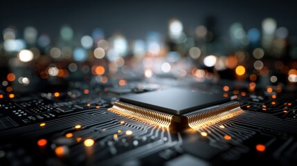 Leinwandbilder - Close-Up of a Microchip on a Circuit Board with Bokeh Background, Showcasing Technological Innovation and Digital Transformation for Business : Generative AI