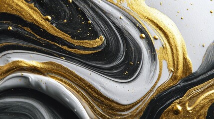 Poster - Swirling Gold, Black, and White: A captivating abstract blend of colors in a fluid, dynamic motion. Modern elegance.