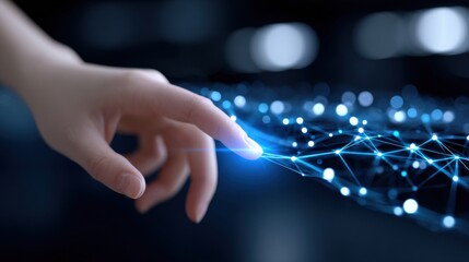 Fototapete - Finger Touching Glowing Network Connection, Representing Digital Transformation and Technological Innovation in Business and Global Communication : Generative AI