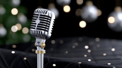 Poster - Vintage Microphone on Stage With Bokeh Lights, Evoking Nostalgia and Representing Live Entertainment : Generative AI