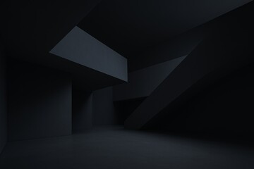 Poster - Intersecting geometric shapes create a dark and mysterious environment, enhanced by dramatic lighting, making it an ideal choice for an abstract background in modern design