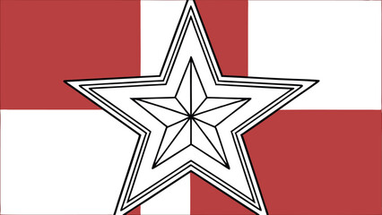 Poster - Geometric star design with a red and white background and transparent features available