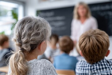 Poster - Elementary School Children Listening to Their Teacher in Classroom, Depicting Education and Future Generation : Generative AI