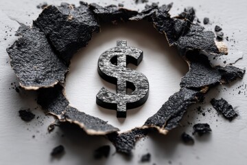 Poster - Conceptual image of a dollar currency sign revealed through a ripped paper hole, representing financial opportunities, investment, and economic prospects with a modern look.
