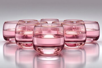 Poster - A captivating arrangement of pink-tinted glasses, each filled with a refreshing beverage, creating a visually appealing and elegant composition against a soft backdrop.