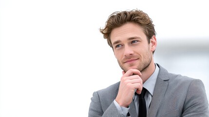 Aufkleber - Pensive Businessman in Suit Thinking Deeply, Representing Strategy and Career Advancement, With a Look of Optimism and Professionalism : Generative AI
