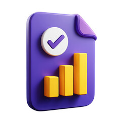 Poster - 3d realistic document icon with check mark and growth chart isolated on transparent background