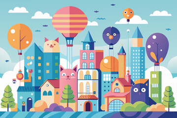  Cute vector cartoon seamless pattern of winter city houses with snow and trees, perfect for Christmas and holiday decoration