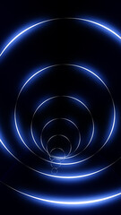 Poster - Concentric glowing blue rings forming a tunnel illusion in a dark futuristic background