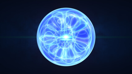 Poster - Radiant electric orb with bright plasma filaments and a pink energy burst at its core