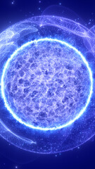 Aufkleber - Abstract glowing sphere surrounded by transparent data rings and sparkles, set in a blue digital space environment