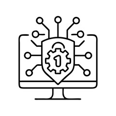 Poster - Cybersecurity protection shield on computer network, data privacy and internet security concept icon