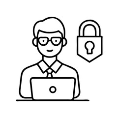Poster - Cybersecurity professional working on laptop with padlock for network security online privacy