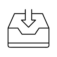 Poster - Download icon vector graphic: simple outline illustration of an arrow pointing into a box symbol design