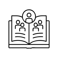 Poster - Open book with people icon vector, find team members, human resources, employee directory, staff list