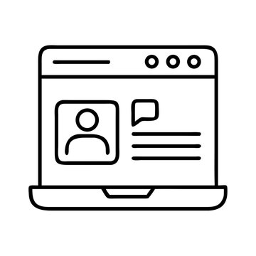 Laptop user profile page icon for social media website and online communication platform design element