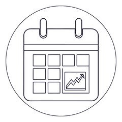 Poster - business calendar with growth chart inside a round frame simple outline design