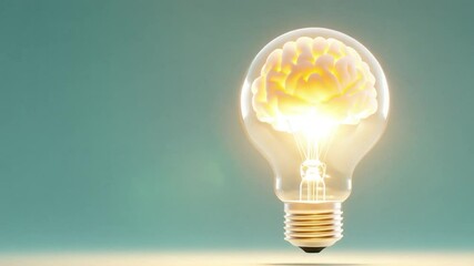 Poster - Brain Bulb: Conceptual image showcasing the human brain as a light bulb. representing a moment of inspiration, intelligence, or a spark of an idea.