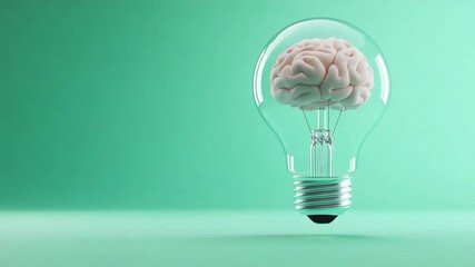 Poster - Illuminating Idea: A lifelike brain encased within a glowing light bulb, symbolizing the spark of innovation and the power of thought. The brain, illuminated by the concept of creativity.
