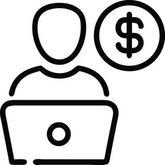 Poster - Freelancer receiving payment thin line vector silhouette design with transparency on white