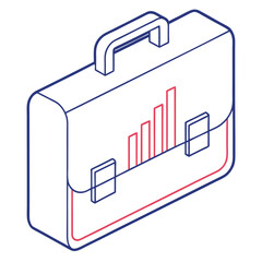 Poster - isometric briefcase illustration with upward trend business bar graph symbols