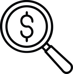 Poster - Minimal dollar sign outline inside a magnifying glass design in black and transparent