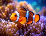 Realistic rendering of a clownfish among sea anemone