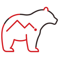 Poster - Minimalist stylized bear icon combining red and black outlines on white background