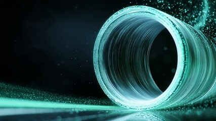 Leinwandbilder - Flowing Light Tube: A captivating image showcases a translucent tube, emanating an ethereal, flowing light, casting dynamic energy across a sleek, dark surface.