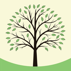 Poster - Simple illustrated tree with green leaves on a cream colored background