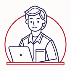 Fototapete - Smiling man working on laptop vector illustration for business and technology