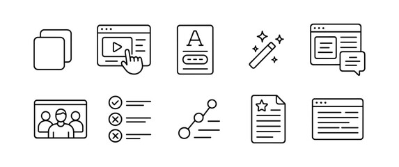Multimedia, web development linear icon set. simplified online, internet graphics collection