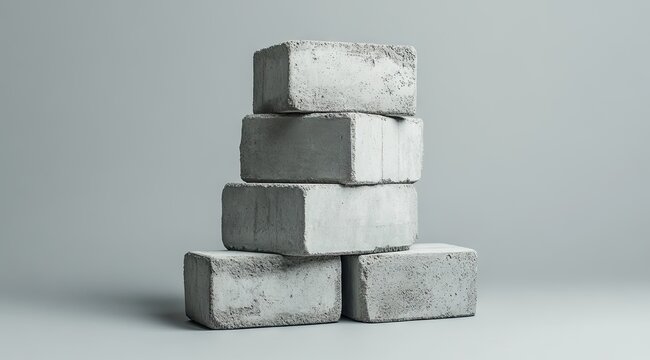 Stacked gray concrete blocks against a neutral backdrop