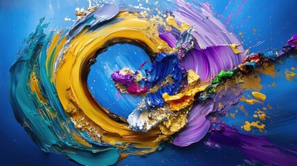 Poster - A dynamic swirl of luminous blues, purples, and golds forms a celestial cascade, blending cosmic energy and abstract art in a captivating vision