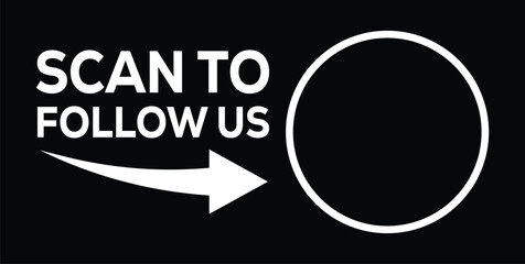 Minimalist black background. Left: black & white QR code. Overlaid large white text 