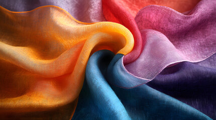 Poster - Abstract vibrant fluid swirls of color. Dynamic motion and flowing textile textures in a rainbow spectrum
