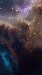 Wall Mural - Cosmic scene showing star clusters, nebula clouds, and space dust in shades of purples and browns.