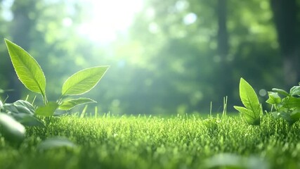 Poster - New Life in the Forest: The frame focuses on the verdant, life-filled ground. Sunlight filters down, illuminating tiny sprouts, offering a sense of growth and environmental tranquility. 