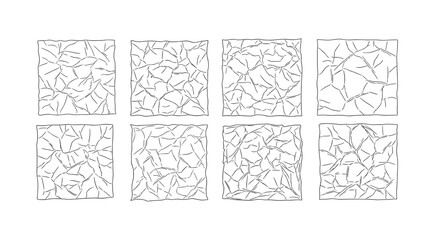 Poster - Eight rectangular shapes with a crumpled paper texture arranged in a grid on a white background