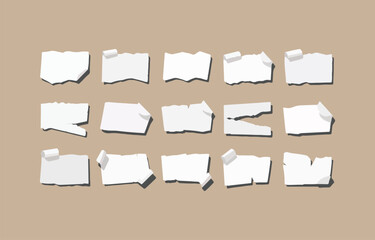 Poster - Collection of torn white paper pieces on beige background