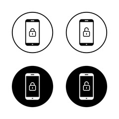 Fototapete - Lock and unlock phone icon on black circle. Security smartphone sign symbol