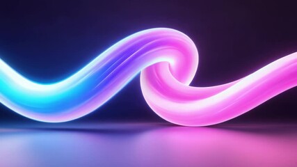 Poster - Neon Fusion: A mesmerizing, futuristic representation of a intertwined glowing structure, where vibrant neon hues of blue and pink elegantly flow, hinting at a world of innovation.