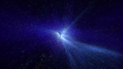 Poster - Abstract blue particle cloud expanding and flowing in deep space, simulating a cosmic nebula or energy field. Dynamic background for technology, science fiction, or artistic projects. Loop, 3D render